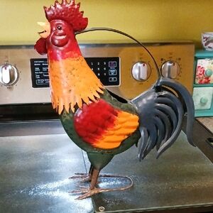 Colorful Metal Rooster Planter